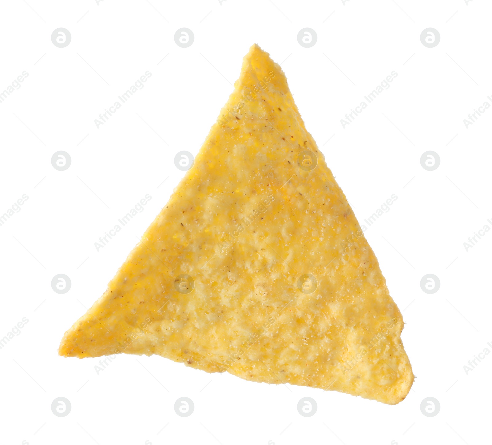 Photo of Tasty Mexican nacho chip on white background