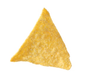 Tasty Mexican nacho chip on white background