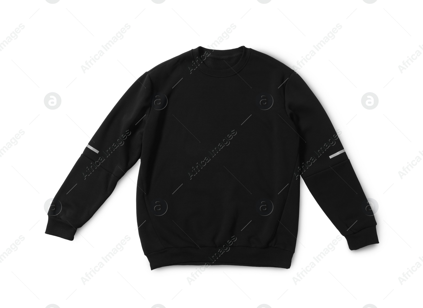 Photo of Stylish black sweater isolated on white, top view