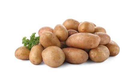 Fresh ripe organic potatoes on white background