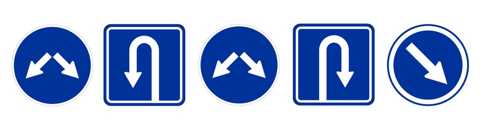 Illustration of Set with different road signs on white background. Banner design