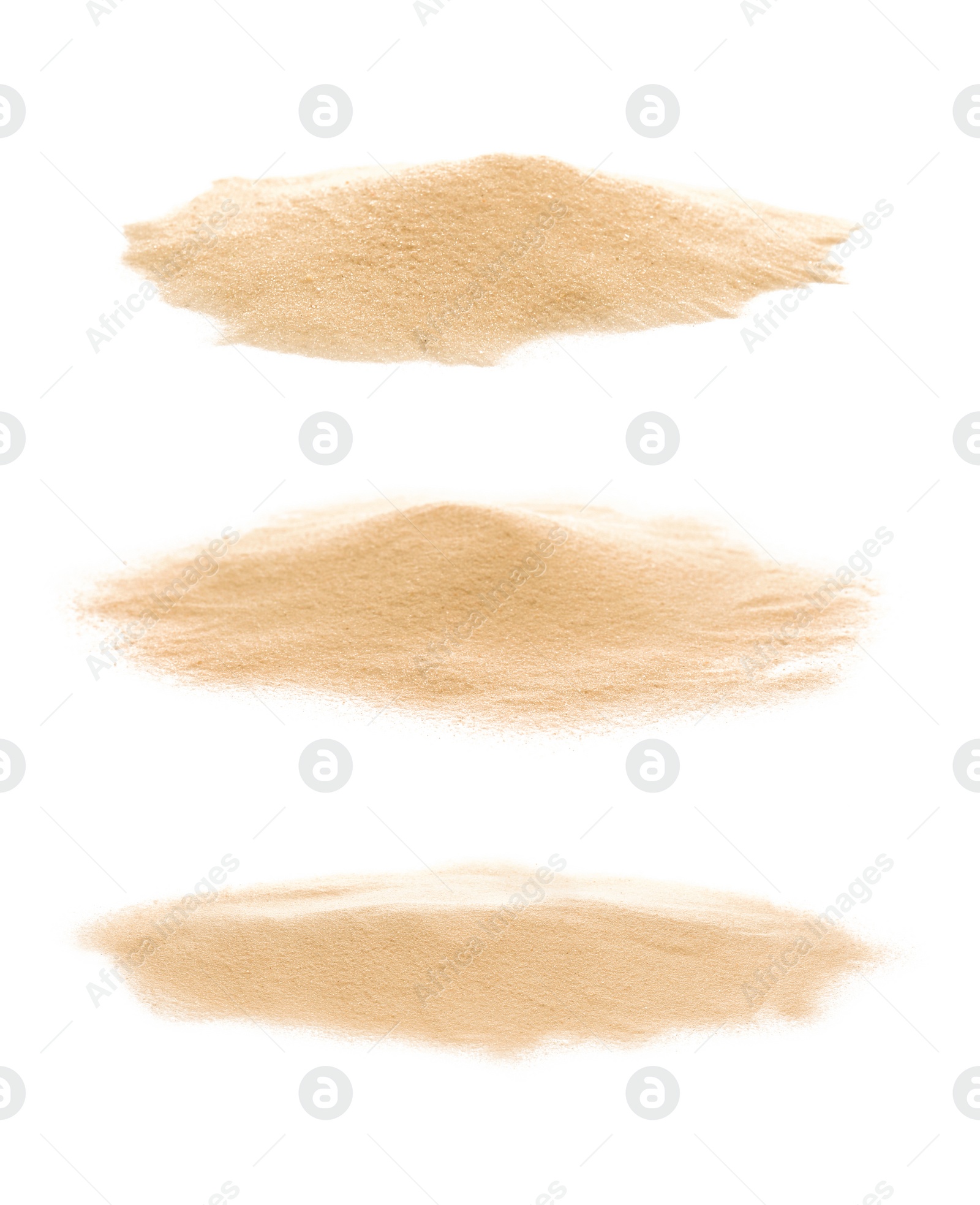 Image of Set of sand piles on white background