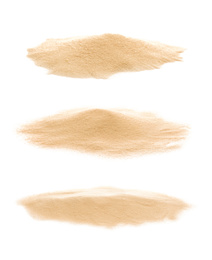 Set of sand piles on white background