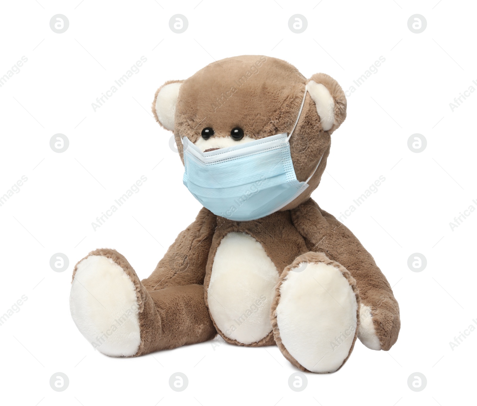 Photo of Cute teddy bear with medical mask isolated on white