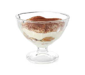 Delicious tiramisu in glass isolated on white