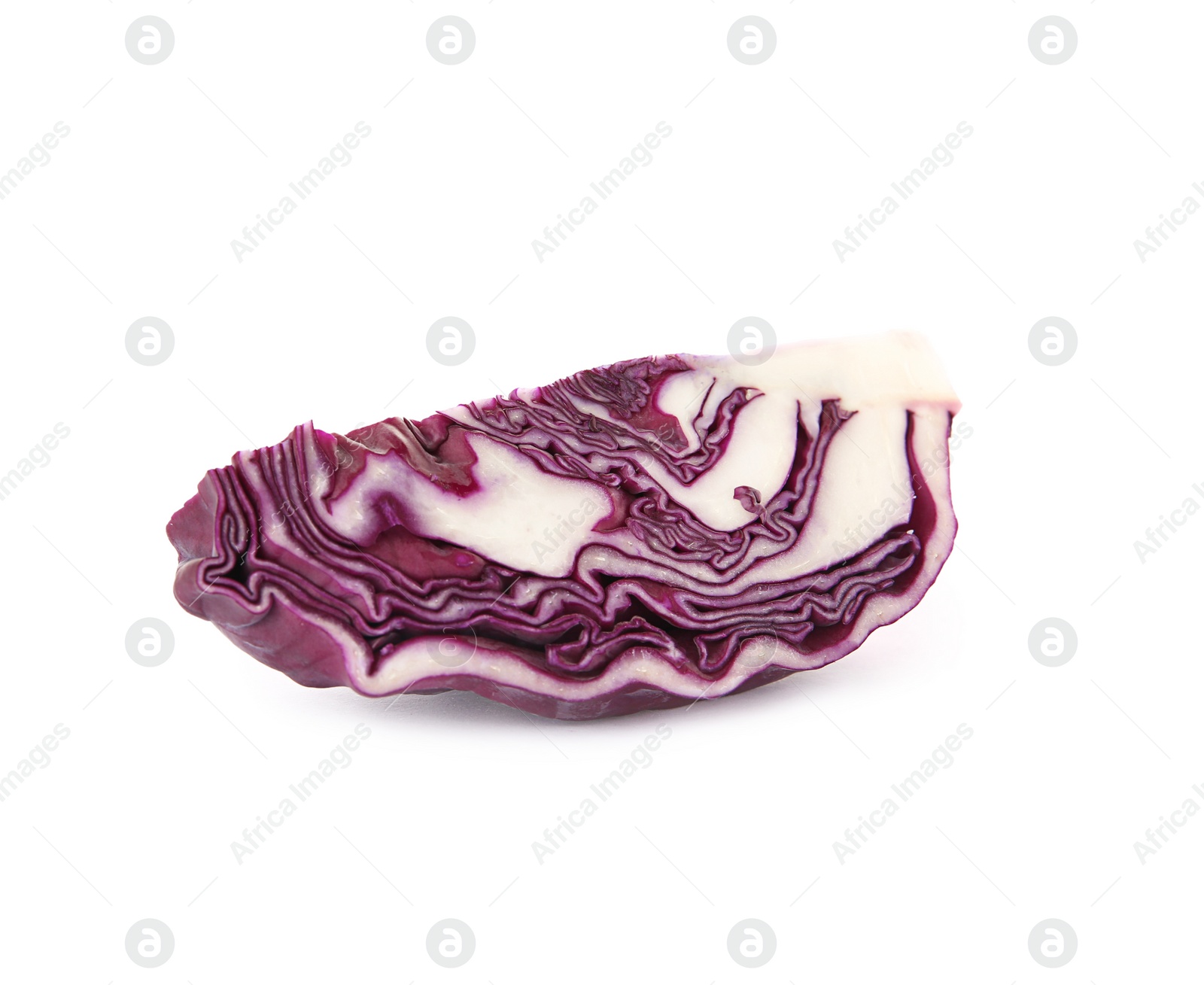 Photo of Piece of ripe red cabbage on white background