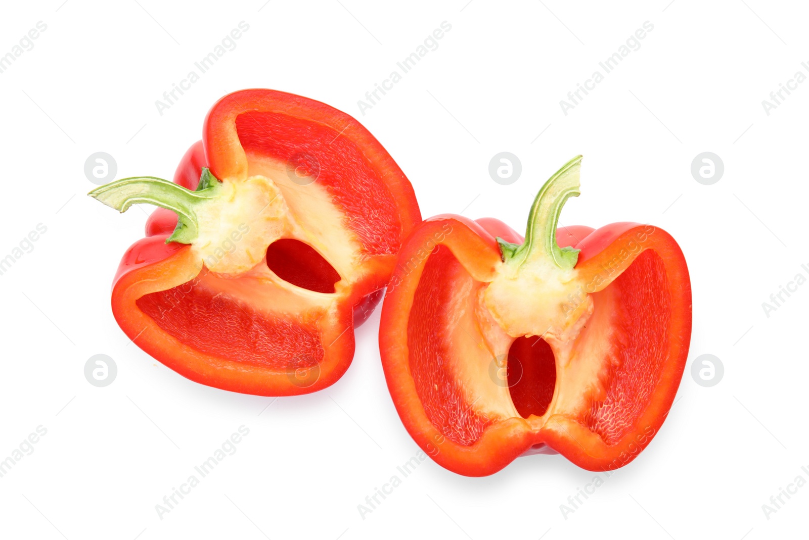 Photo of Cut ripe paprika pepper on white background