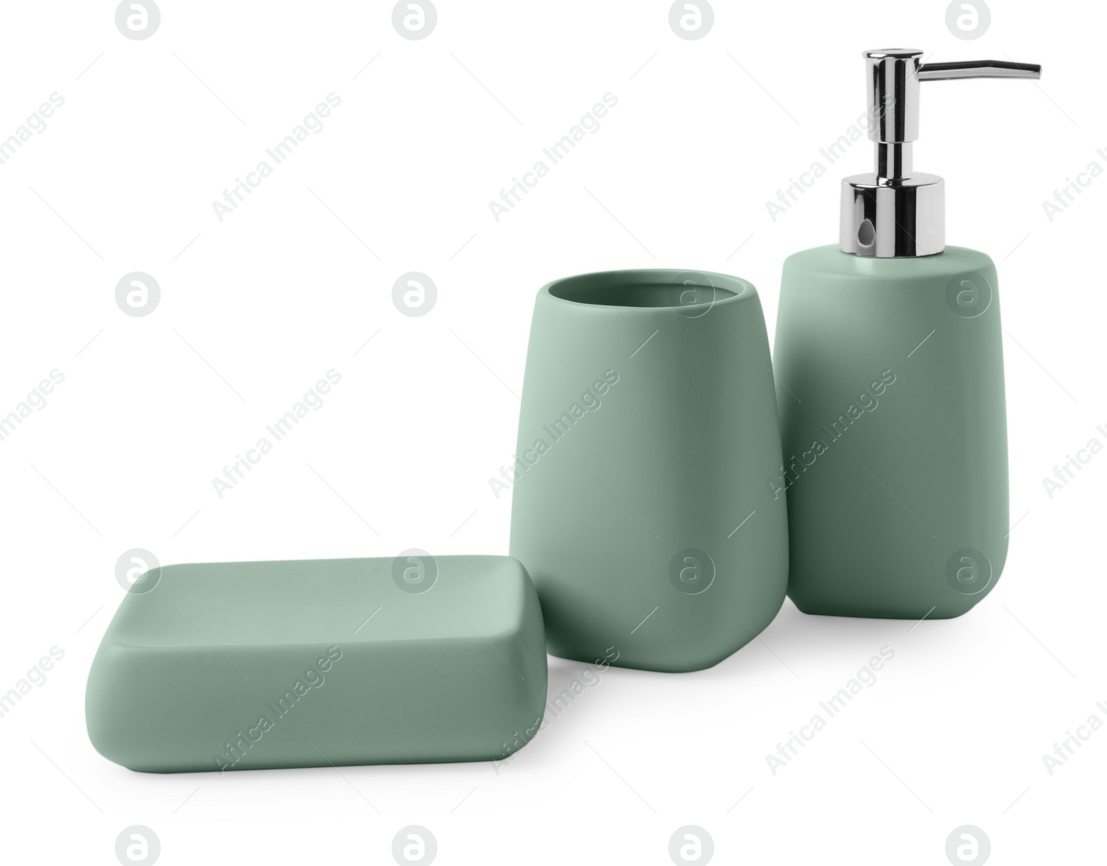 Photo of Set of bath accessories isolated on white
