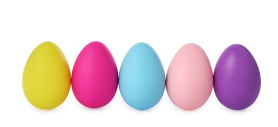 Many colorful painted eggs on white background