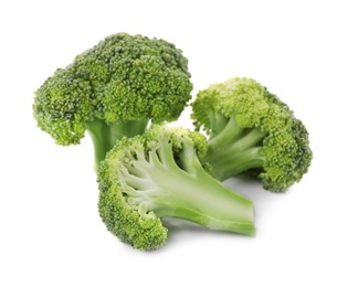 Photo of Fresh green broccoli on white background. Organic food