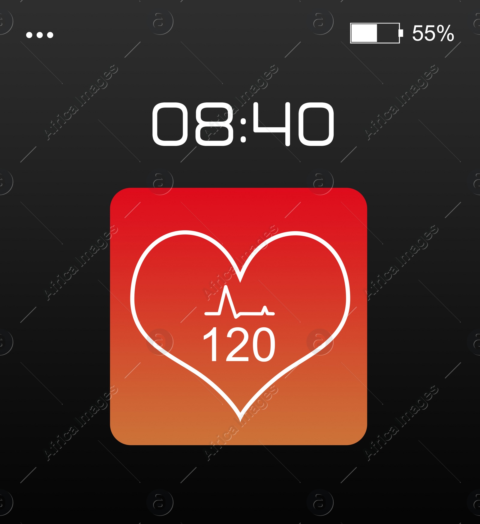 Illustration of Smart watch displaying heart rate in health monitor app