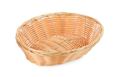Photo of One empty wicker bread basket isolated on white