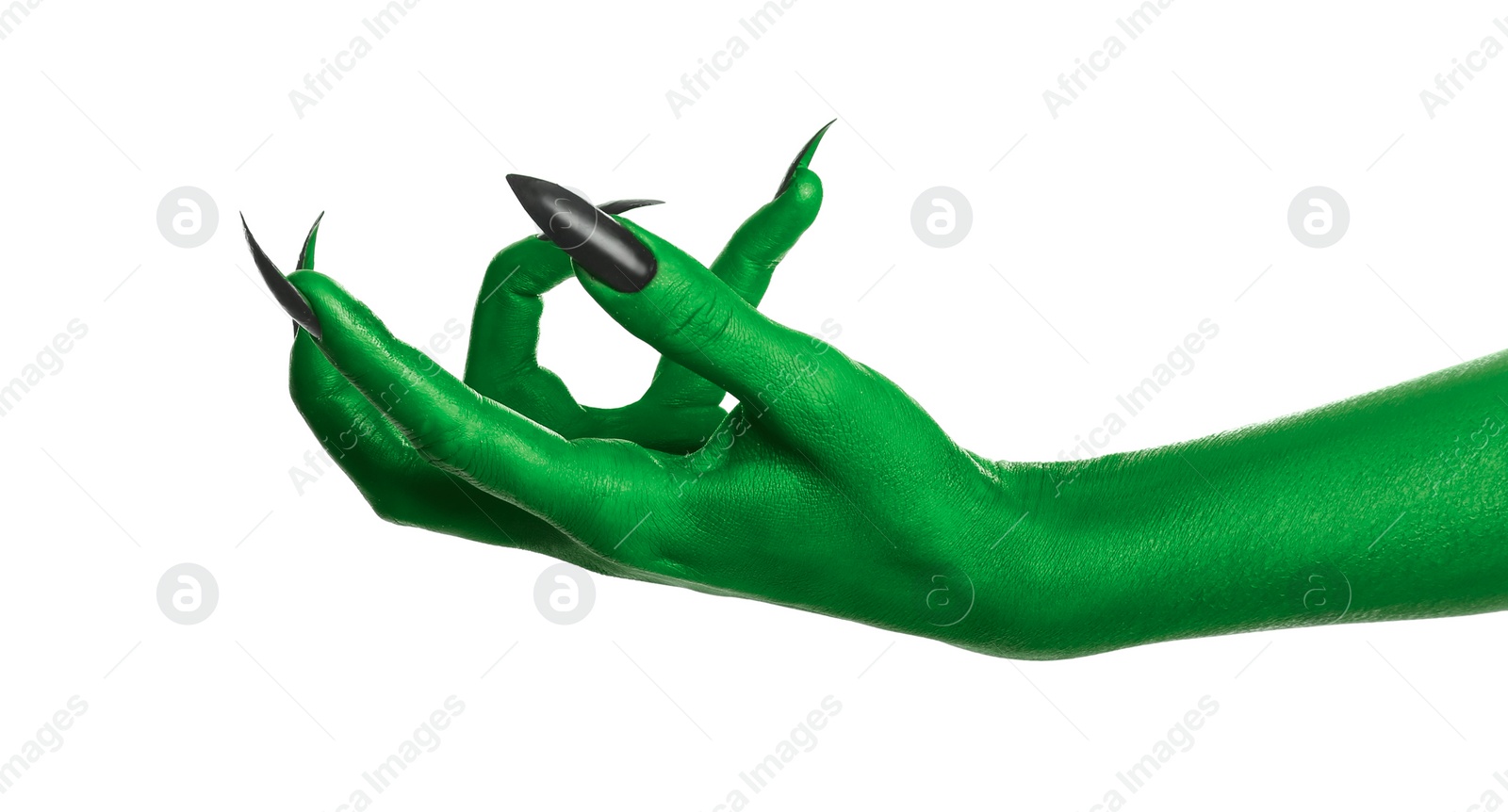 Image of Creepy monster. Green hand with claws isolated on white