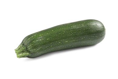 Photo of One raw ripe zucchini isolated on white