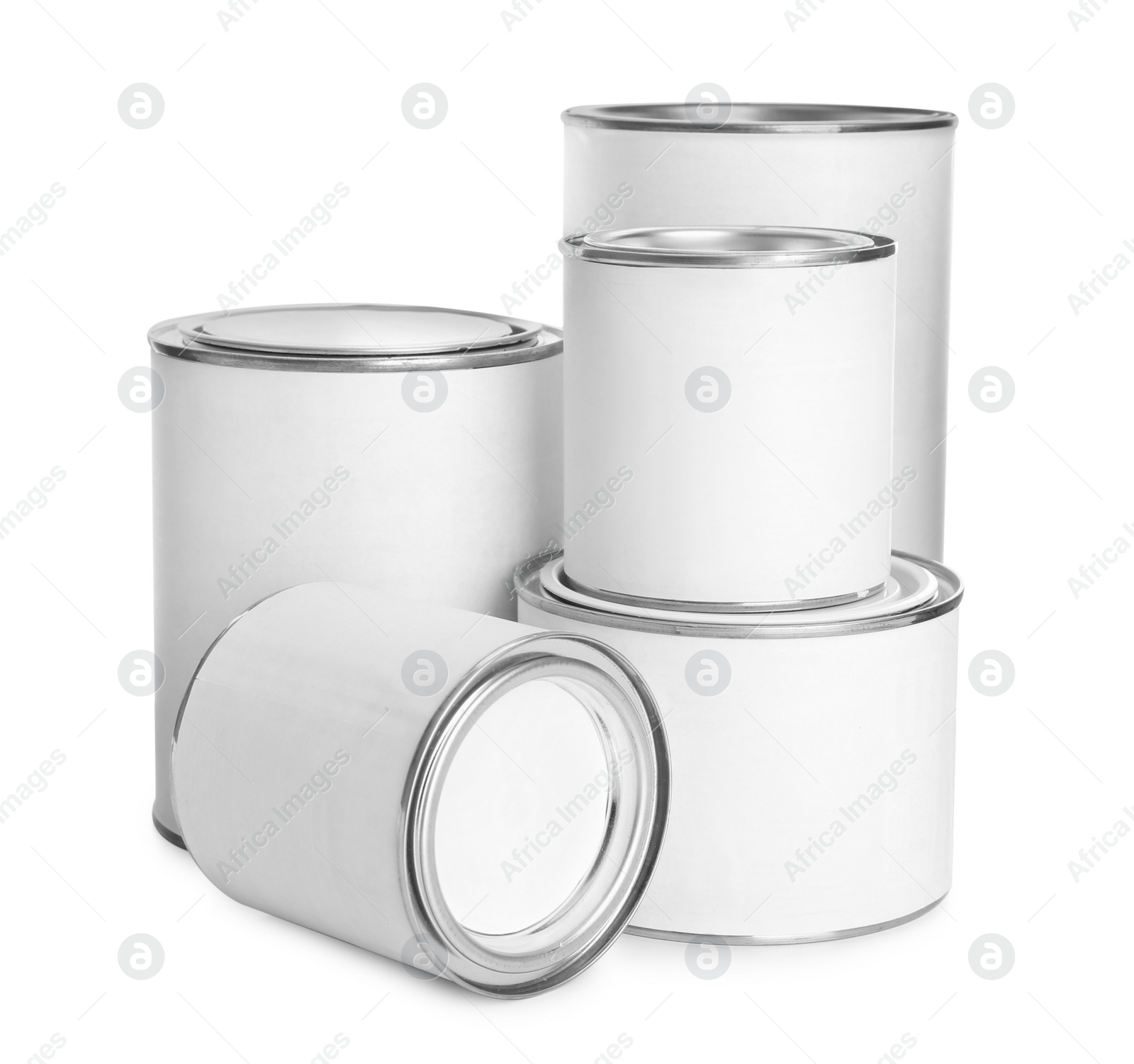 Photo of Closed blank cans of paint isolated on white