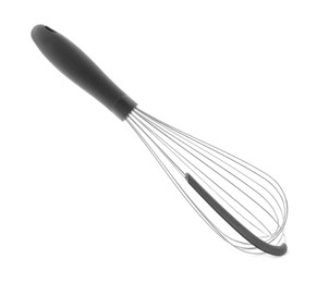 Photo of Metal whisk isolated on white. Kitchen utensil