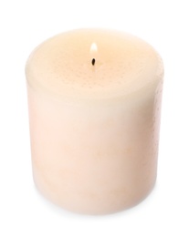 Burning candle isolated on white. Interior element