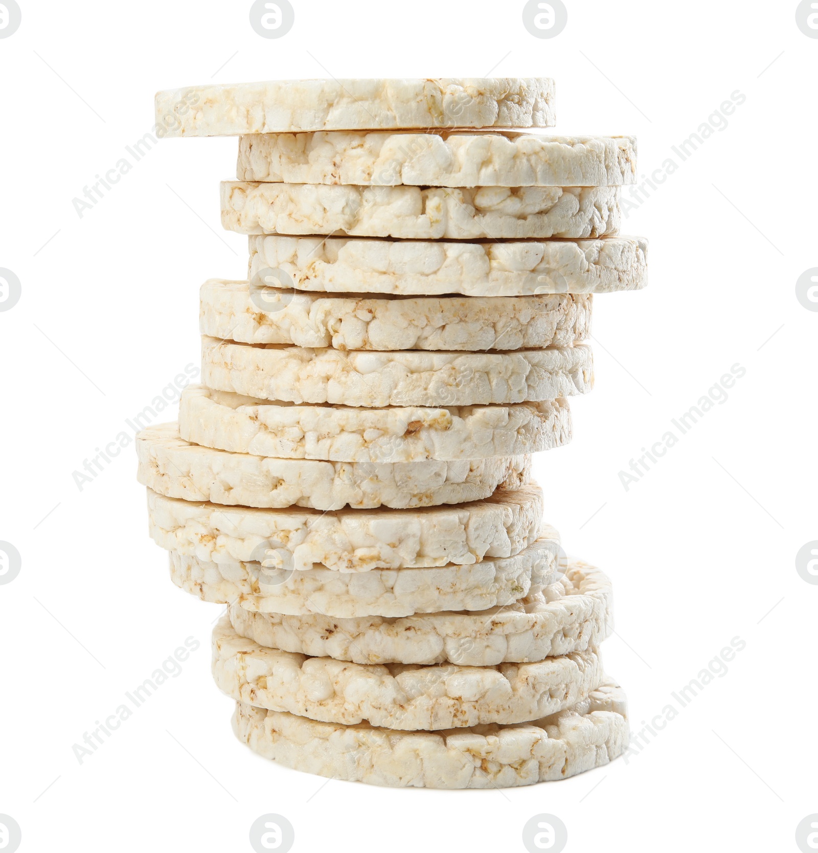 Photo of Stack of puffed rice cakes isolated on white