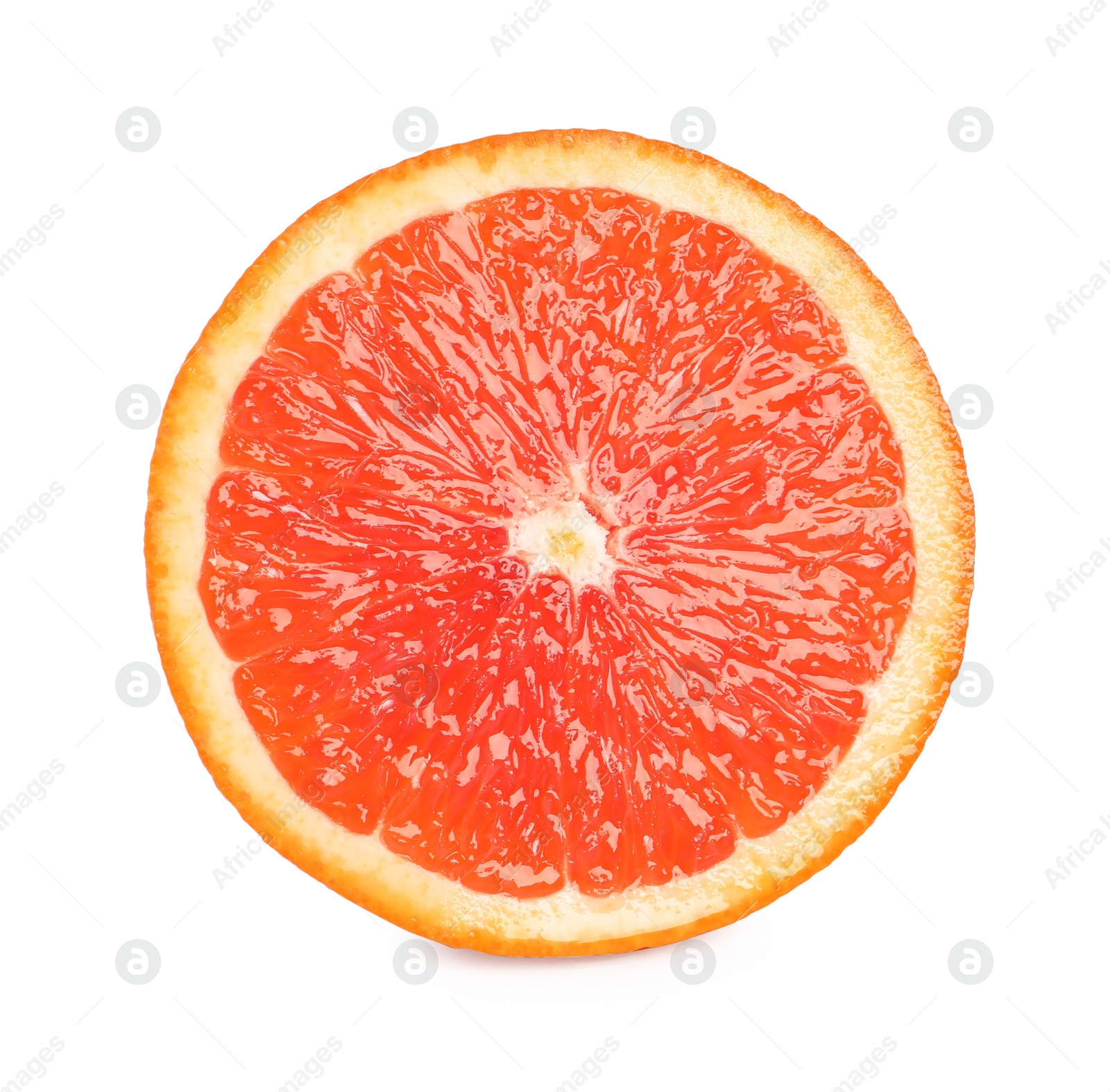 Photo of Citrus fruit. Half of fresh red orange isolated on white