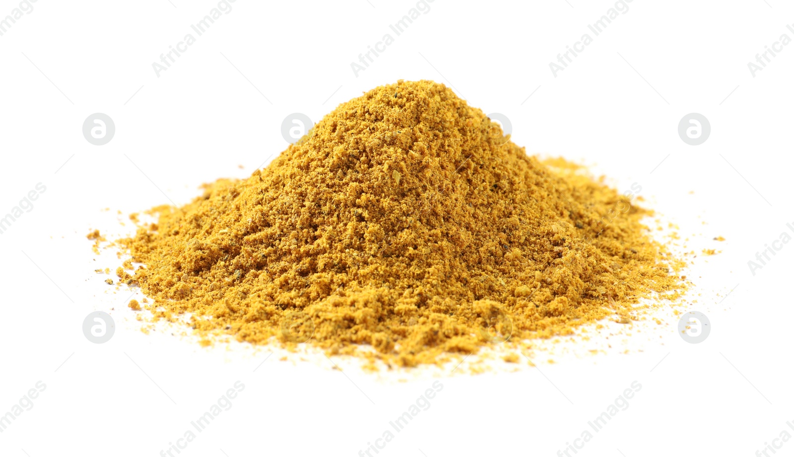 Photo of Pile of dry curry powder isolated on white