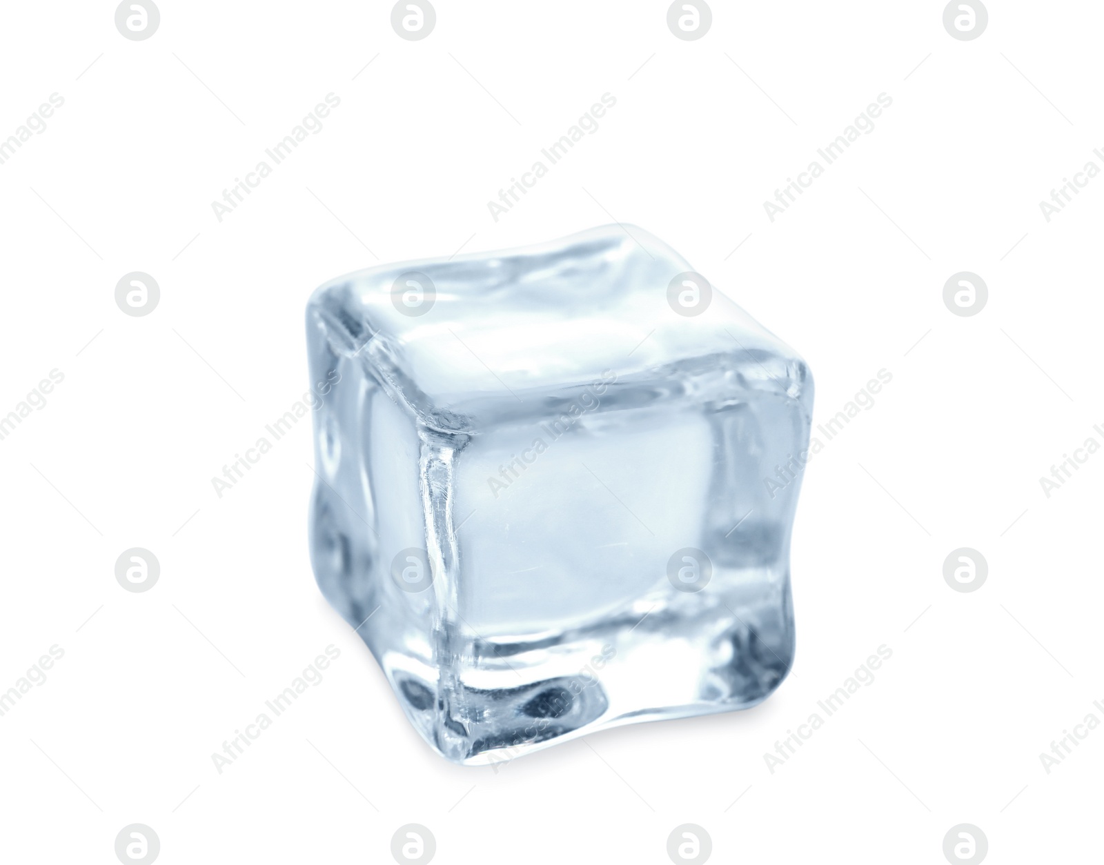 Photo of Crystal clear ice cube on white background