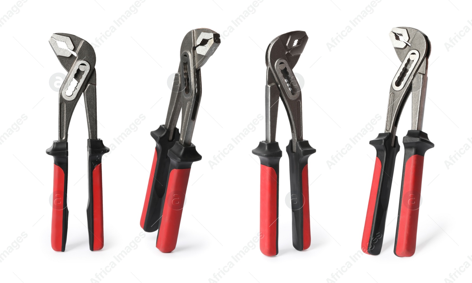 Image of Set with adjustable pliers on white background. Construction tool