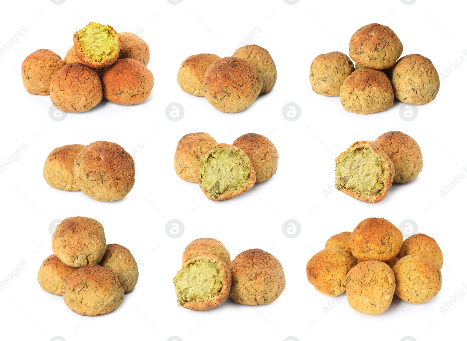 Image of Set with delicious deep fried falafel balls on white background 