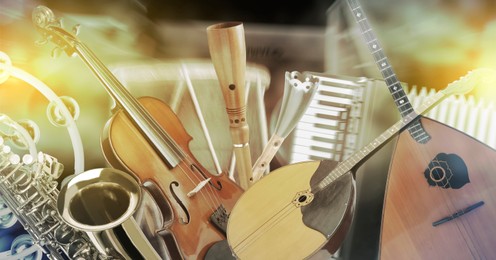 Creative banner design. Set of different musical instruments