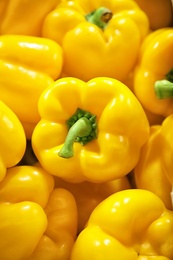 Photo of Pile of paprika peppers as background, closeup