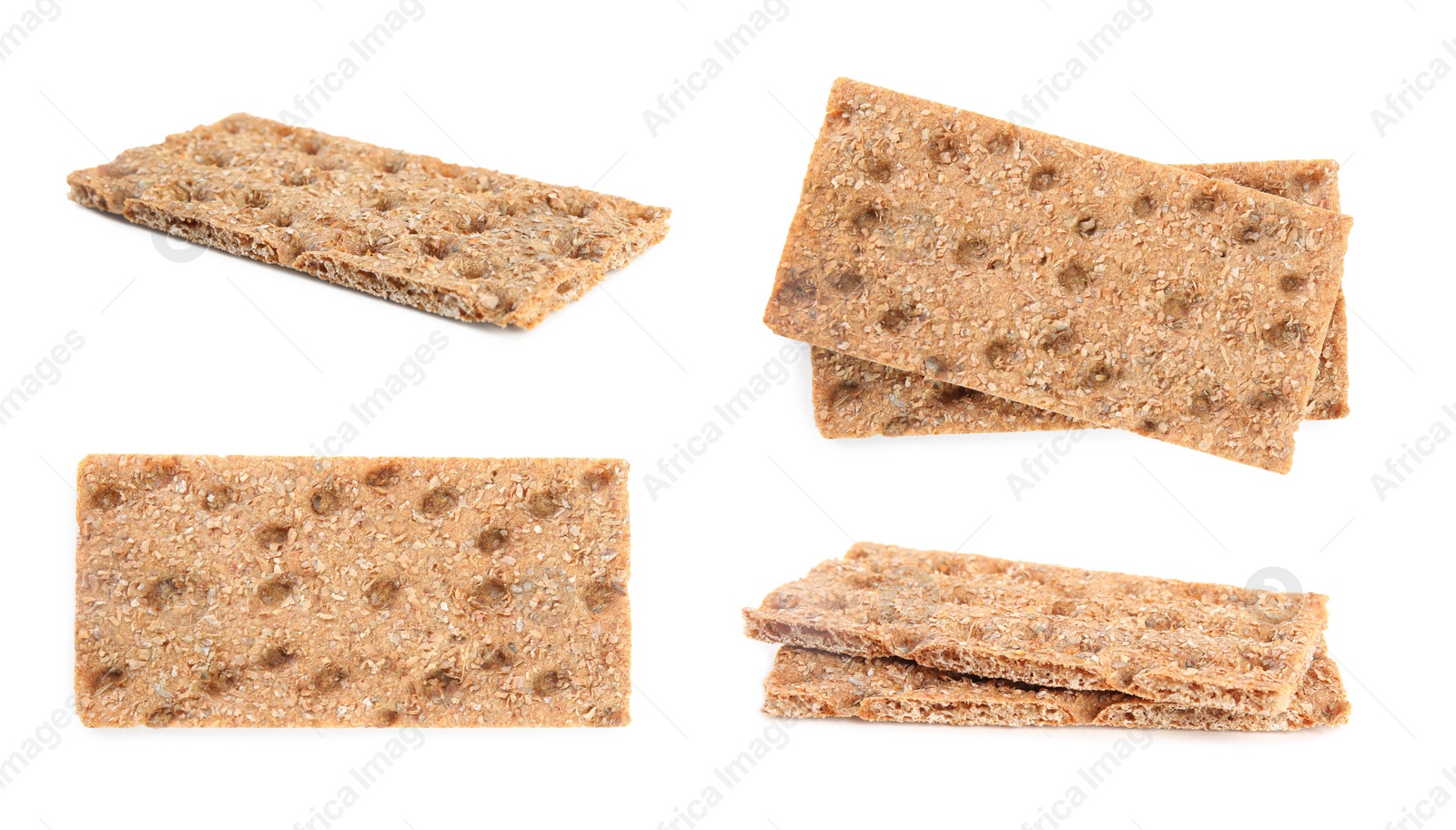 Image of Set with fresh crunchy rye crispbreads on white background. Banner design