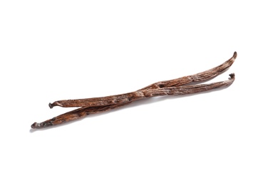 Photo of Aromatic vanilla sticks on white background