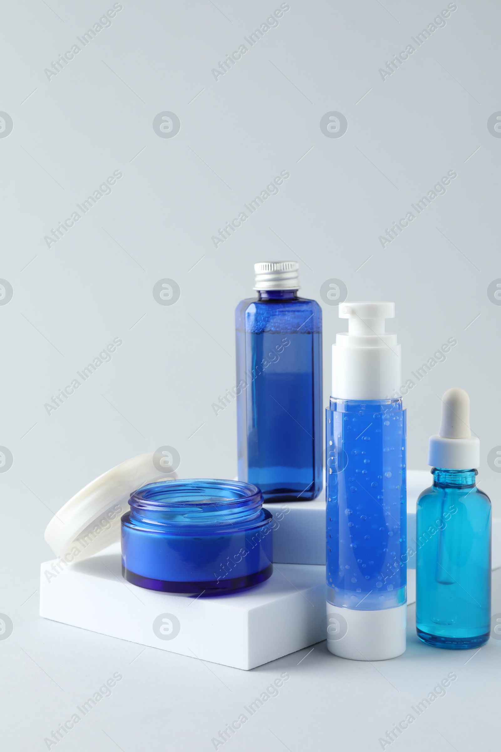 Photo of Set of luxury cosmetic products on white background