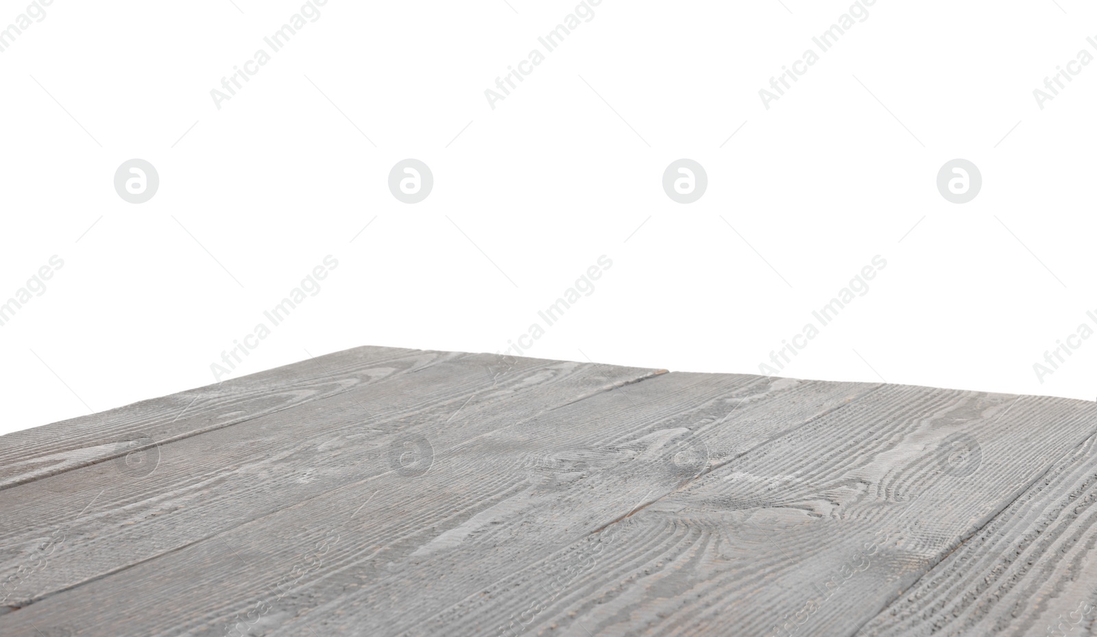 Photo of Empty grey wooden table isolated on white