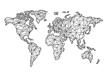 Illustration of World map illustration filled with black lines on white background