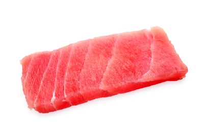 Photo of Tasty sashimi (piece of fresh raw tuna) isolated on white