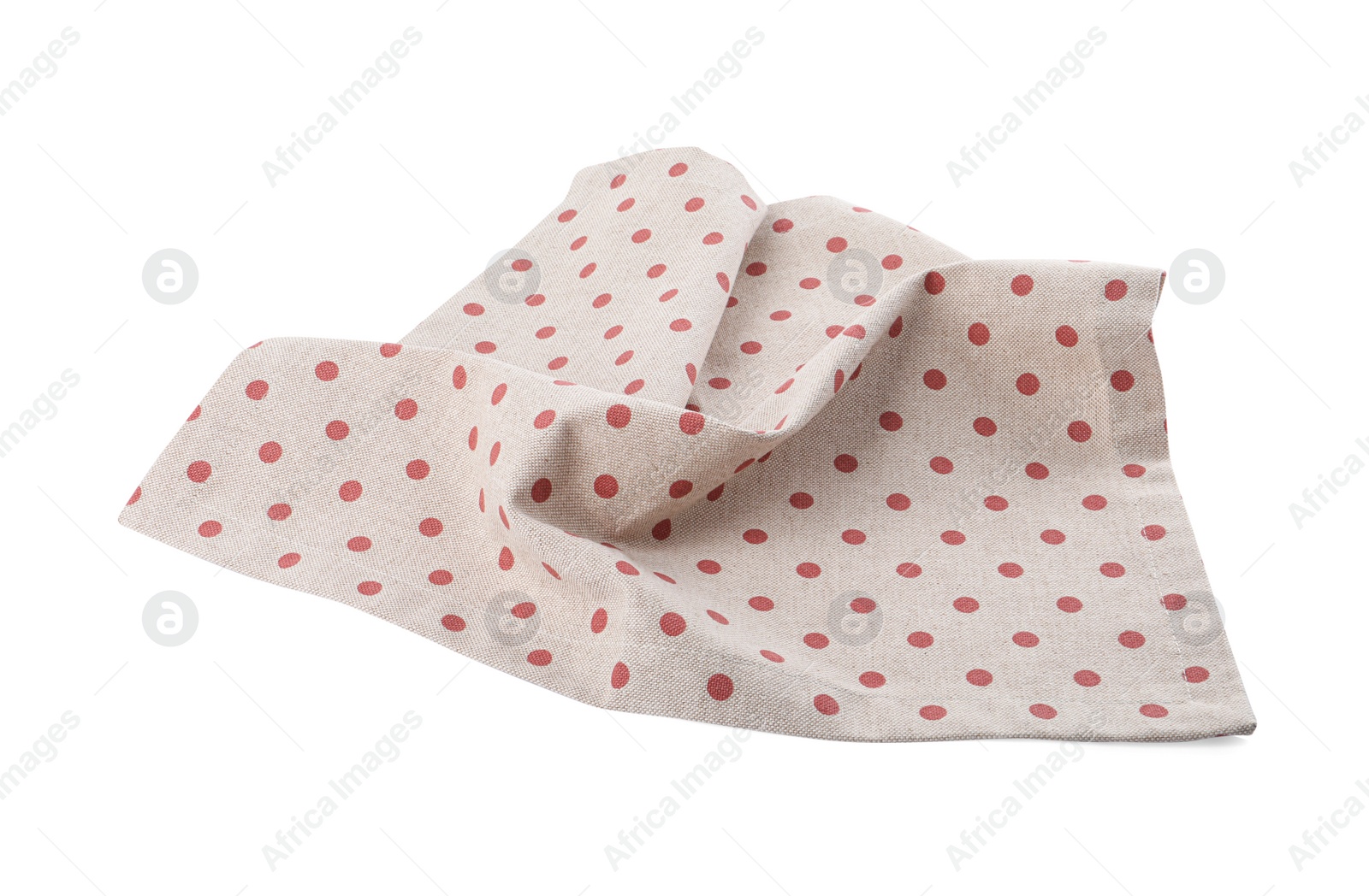 Photo of Cloth kitchen napkin with polka dot pattern isolated on white