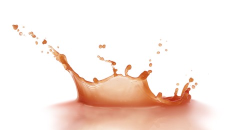 Splashing tasty fresh juice on white background