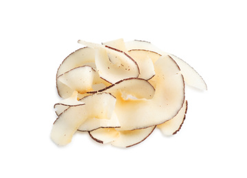 Photo of Pile of coconut chips isolated on white