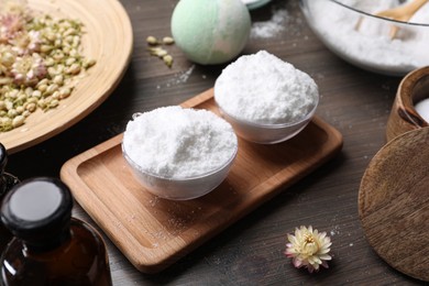 Photo of Bath bomb mold and ingredients on wooden table