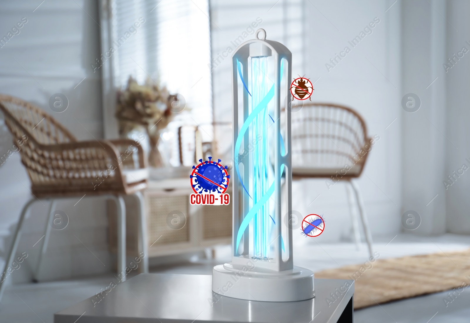 Image of UV sterilizer lamp on table at home