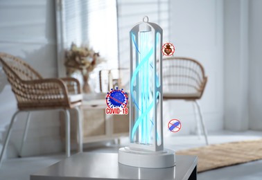 UV sterilizer lamp on table at home