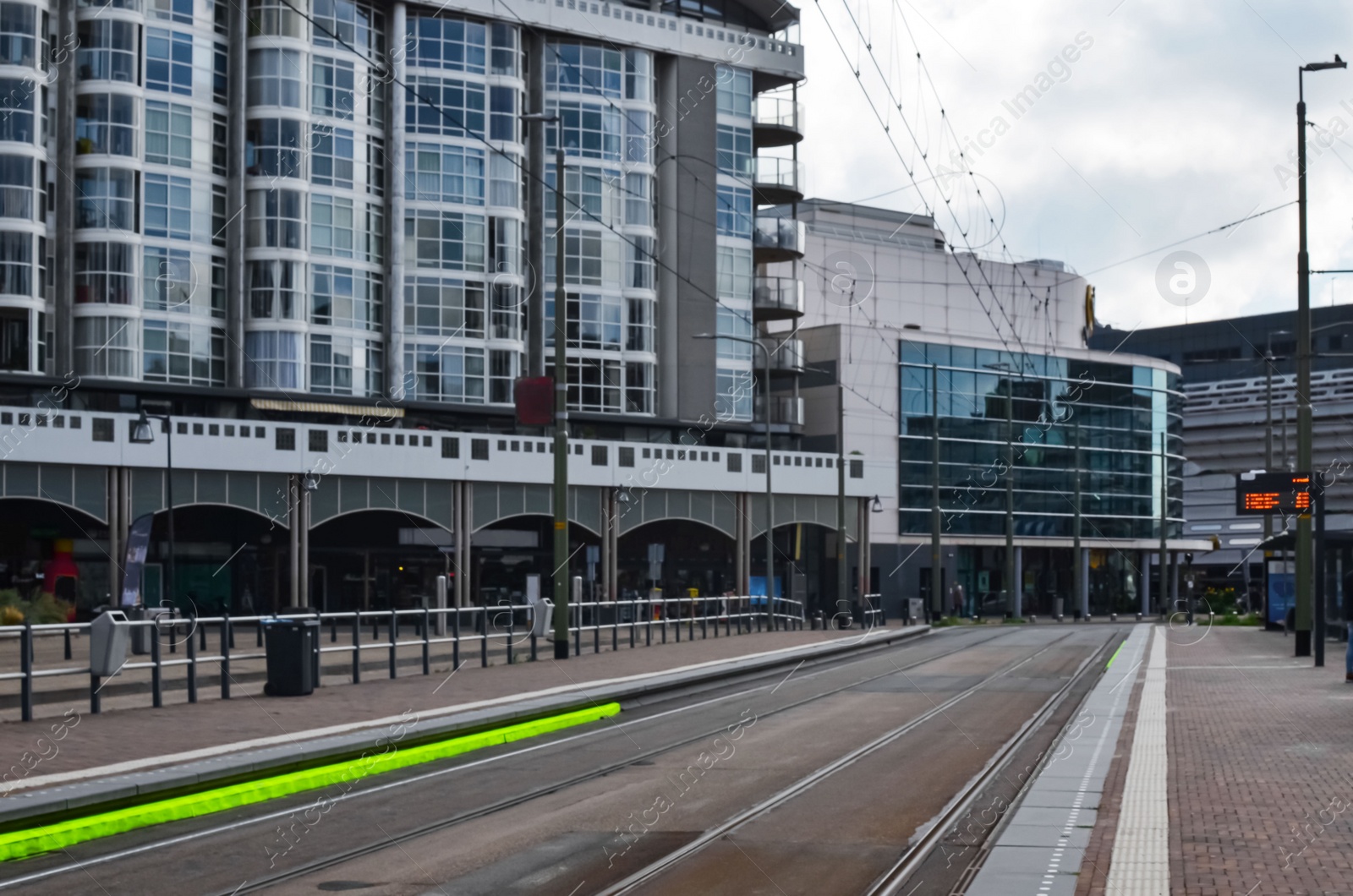 Photo of View of empty tram station. Public transport