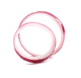 Fresh slices of red onion on white background