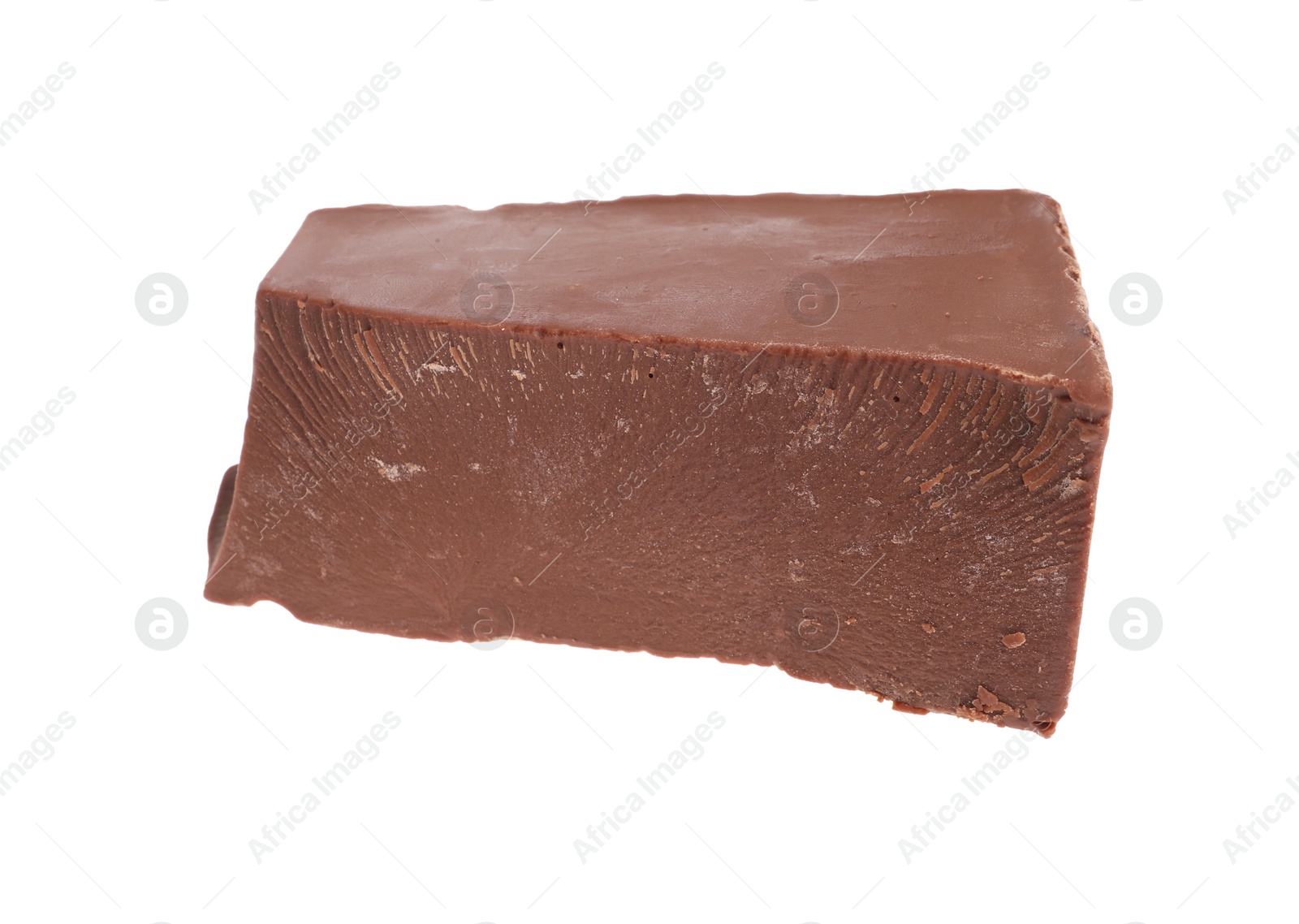 Photo of Piece of tasty milk chocolate isolated on white