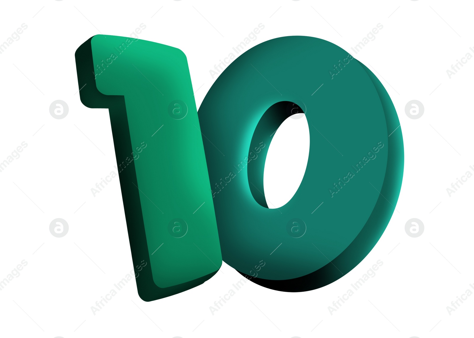 Illustration of Turquoise number 10 on white background, illustration