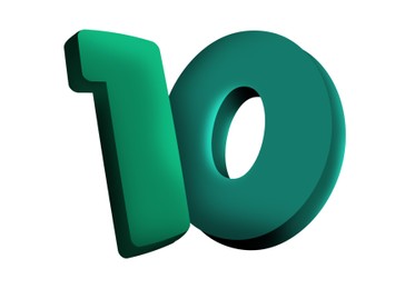 Turquoise number 10 on white background, illustration