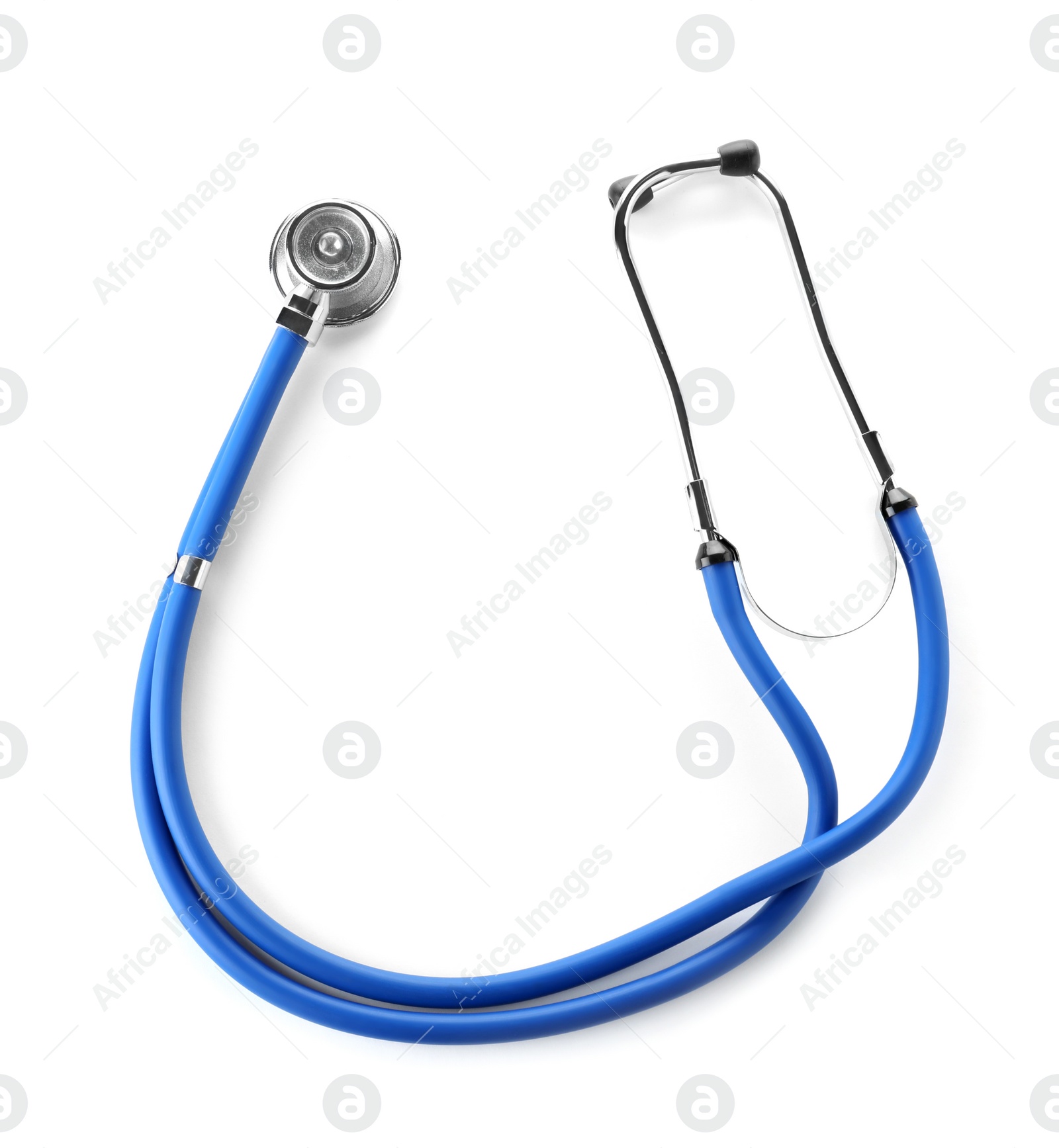 Photo of Modern stethoscope on white background. Medical device