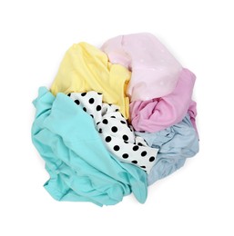 Pile of clothes isolated on white, top view