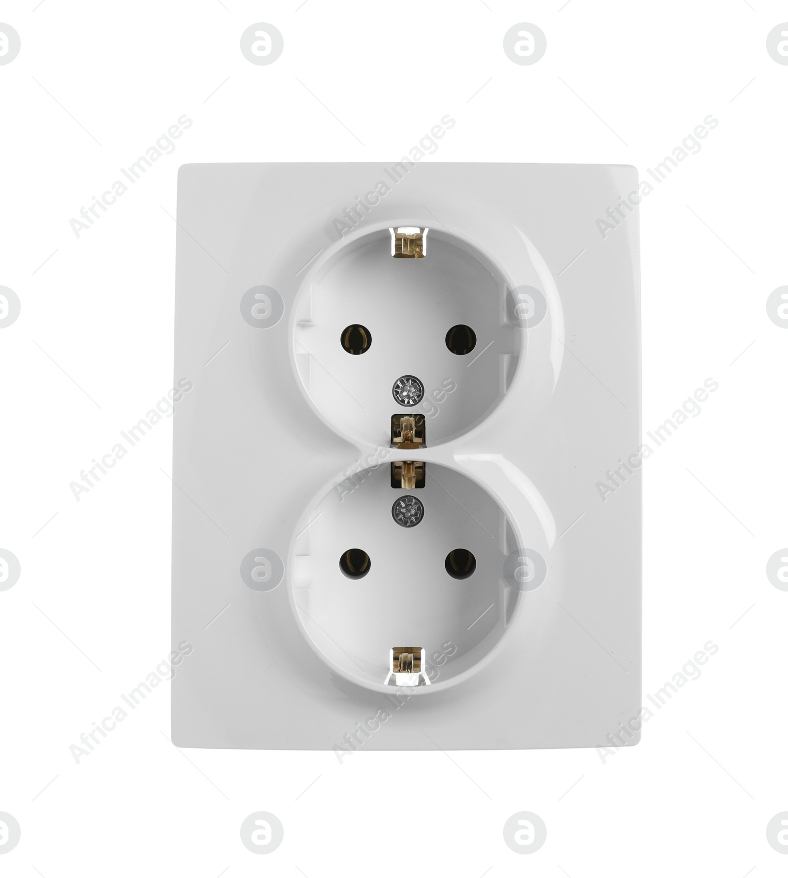 Photo of Double plastic power socket isolated on white