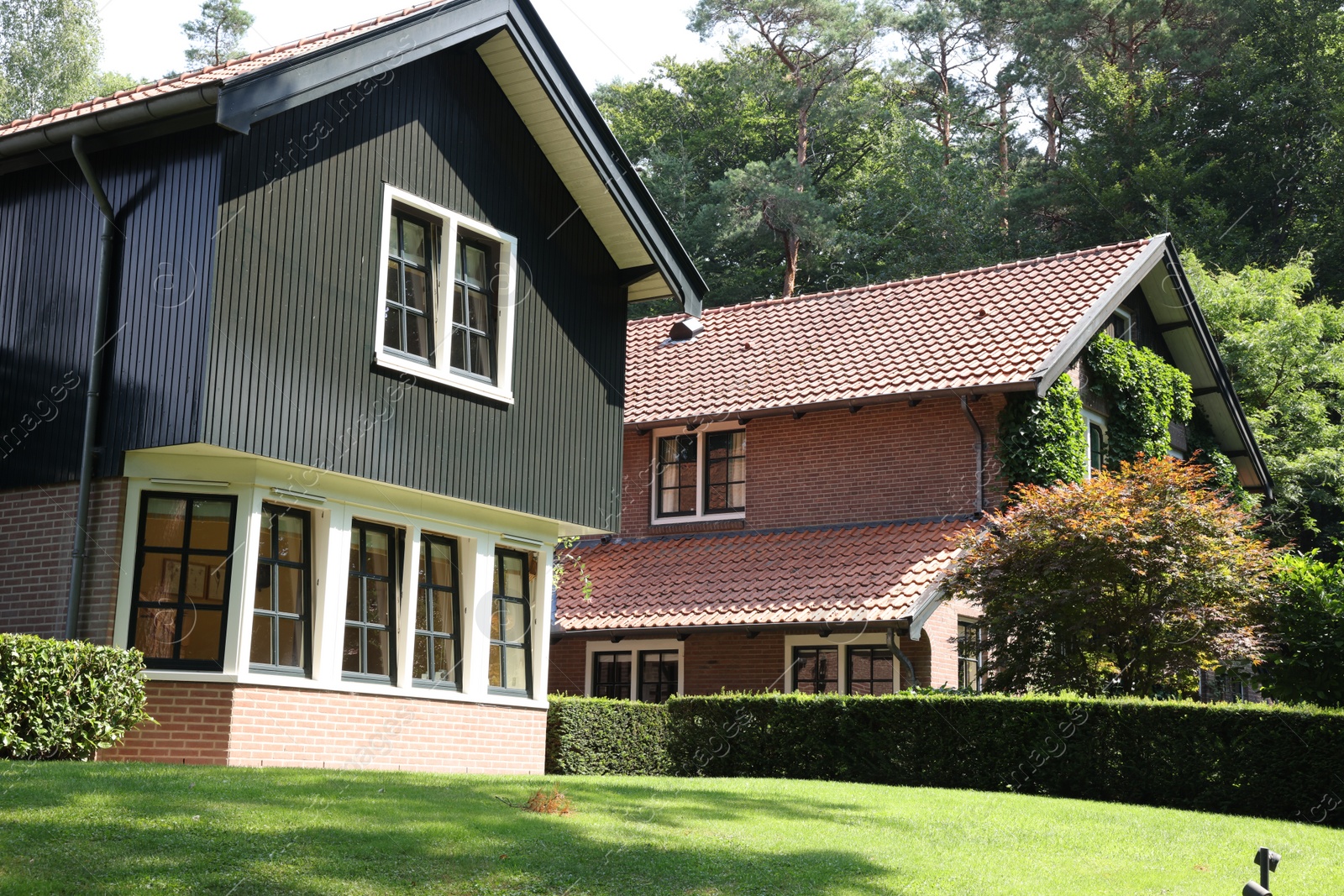 Photo of Picturesque view of beautiful house and plants on sunny day